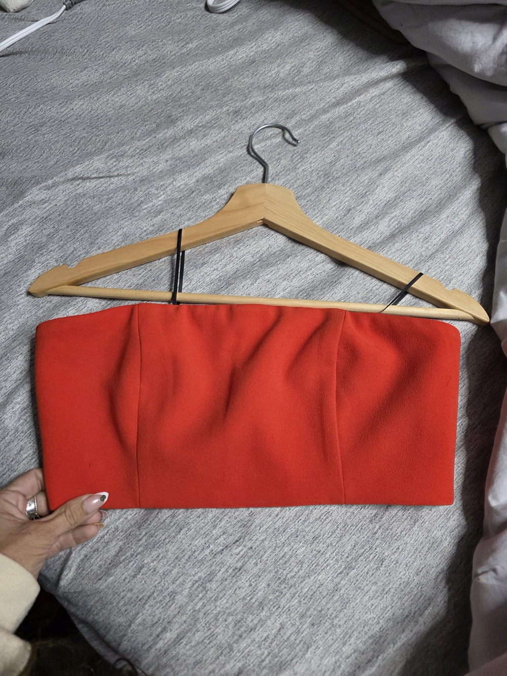 Revolve NBD Vibrant Coral-Red Strapless Bandeau And Pants Set